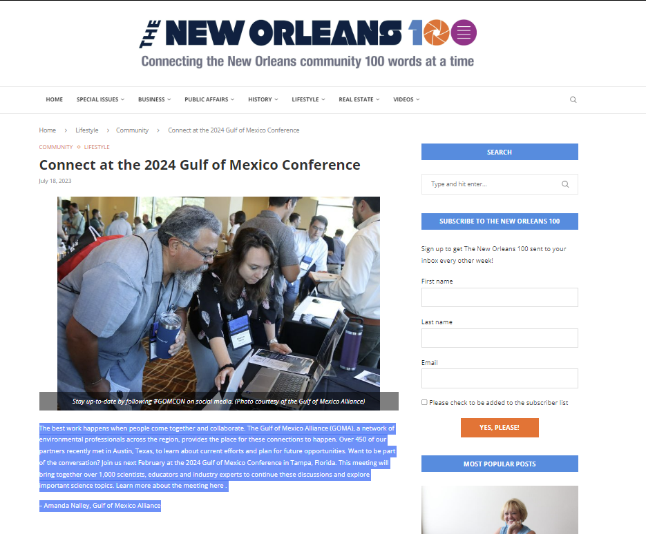 Check out our article about the Gulf of Mexico Conference in the 100s.